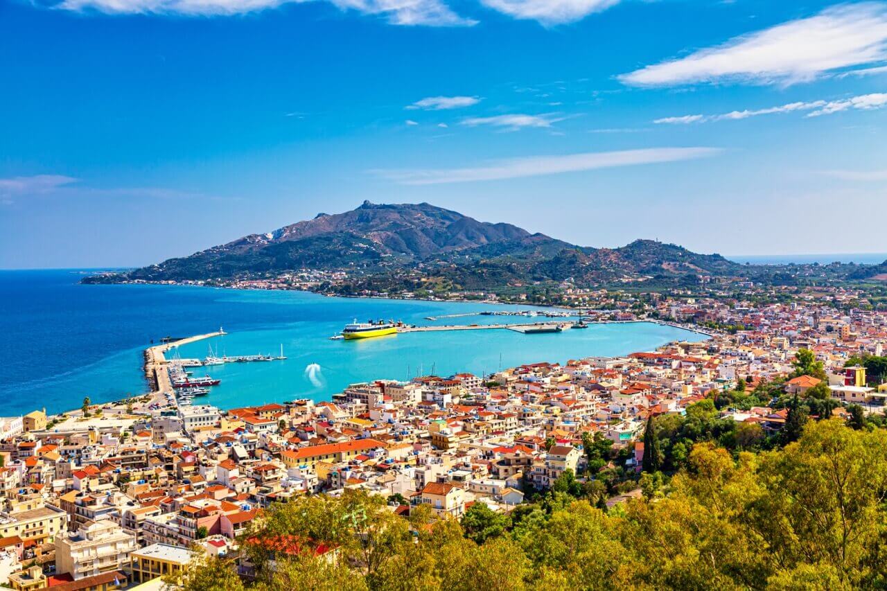 aerial panoramic cityscape view zakynthos city capital island zakynthos ionian sea greece summer sunny day Large 1