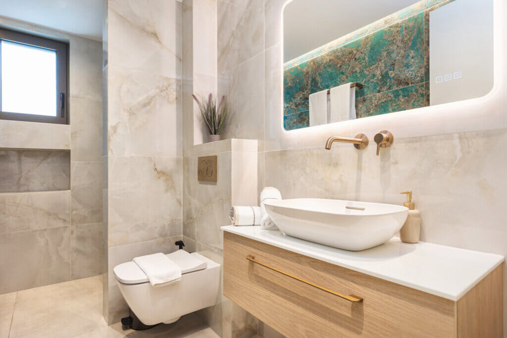 The spacious walk-in shower and elegant vanity are designed for your ultimate comfort and convenience, ensuring every moment of your stay is as refreshing as it is relaxing.